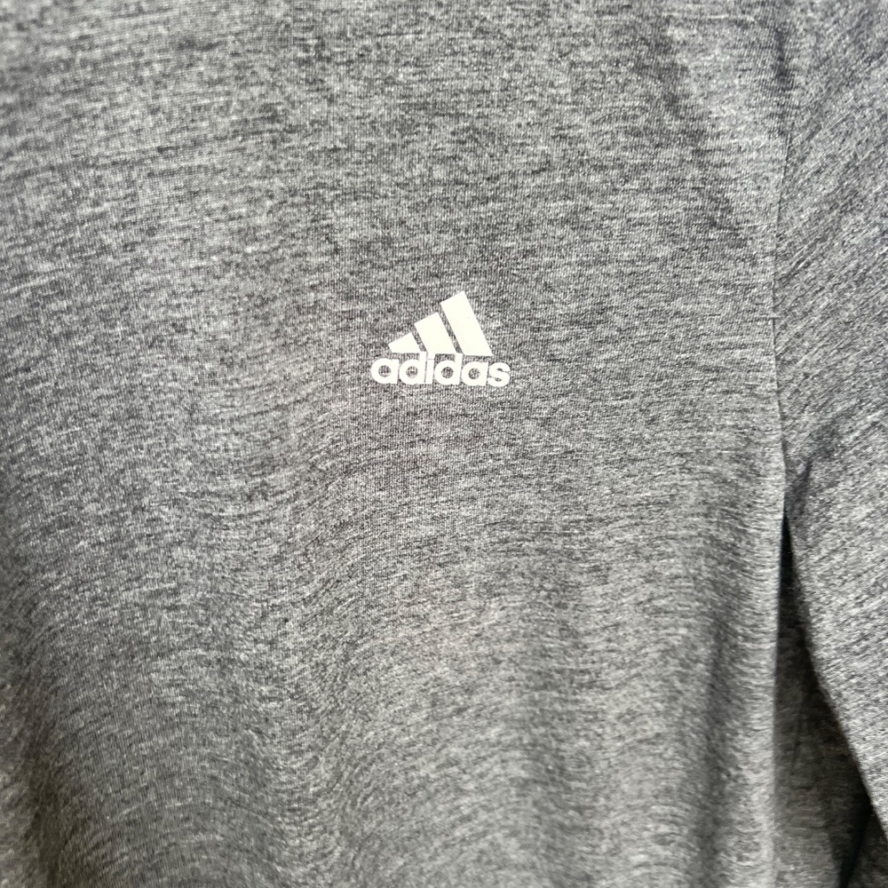 Adidas- Women's Charcoal Gray/White (3) Stripe Long Sleeve Tee with Hoodie - Picture 4 of 11